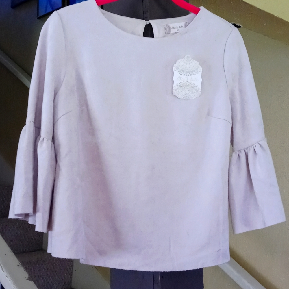 Altar'd State Flared Sleeve Crop Top Ivory Colored Faux Suede Polyester XS